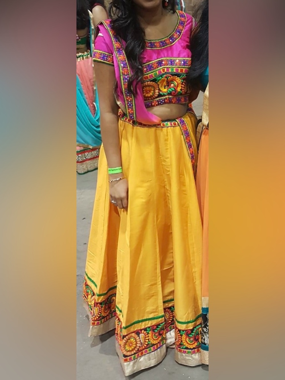 Vibrant Pink & Yellow Embroidered Women’s Lehenga